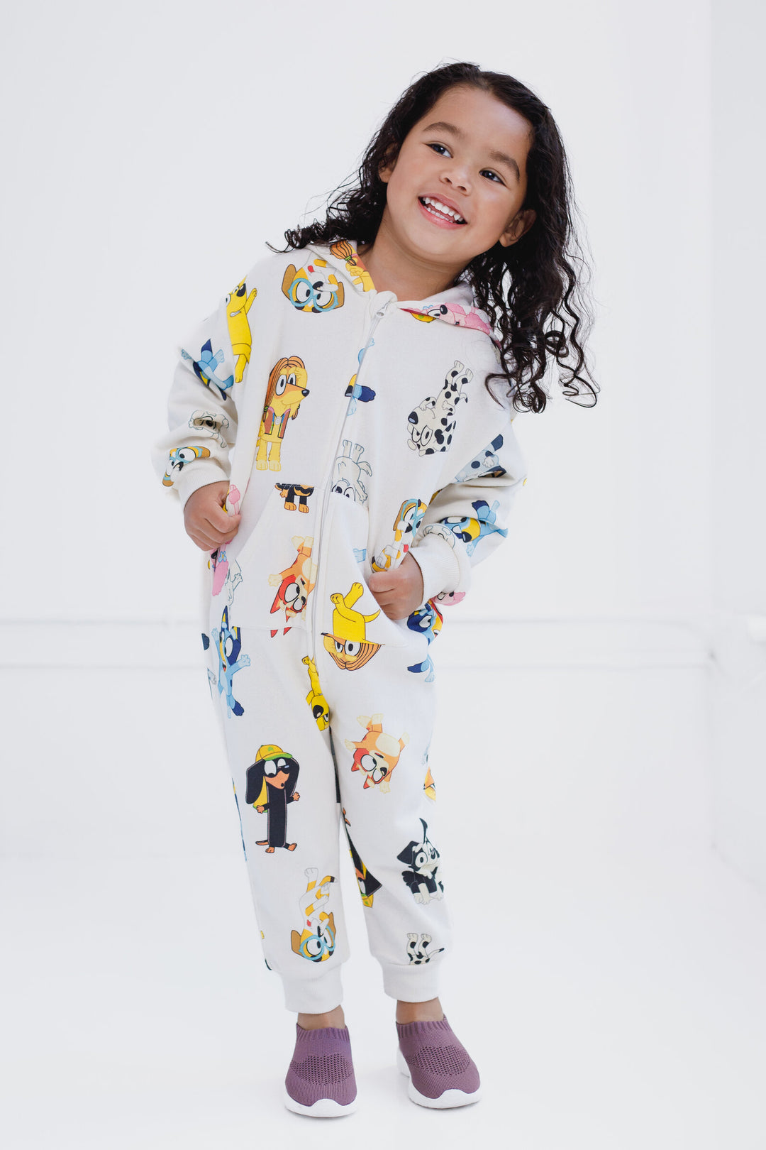 Bluey Girls' Loungewear Fleece Hooded One Piece Friends Cream