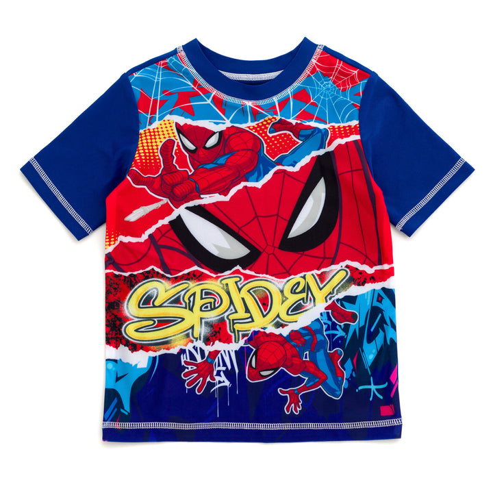 Marvel Spider-Man Boys' 2-Piece Rash Guard and Swim Trunks Set Graffiti
