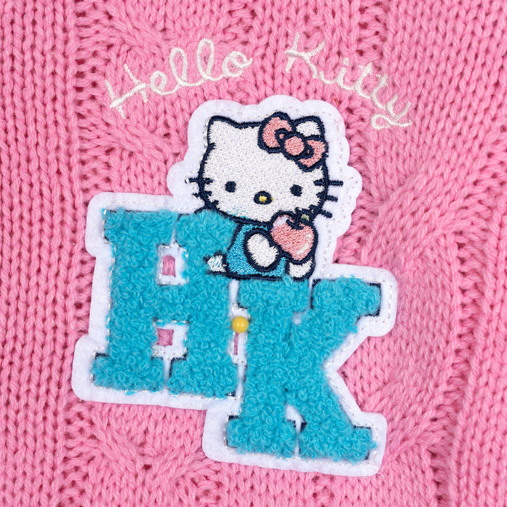 Hello Kitty Girls' Varsity Cardigan Sweater Pink