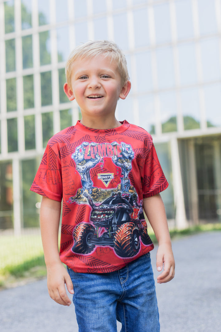 Monster Jam Boys' Athletic Short Sleeve T-Shirt Zombie Red