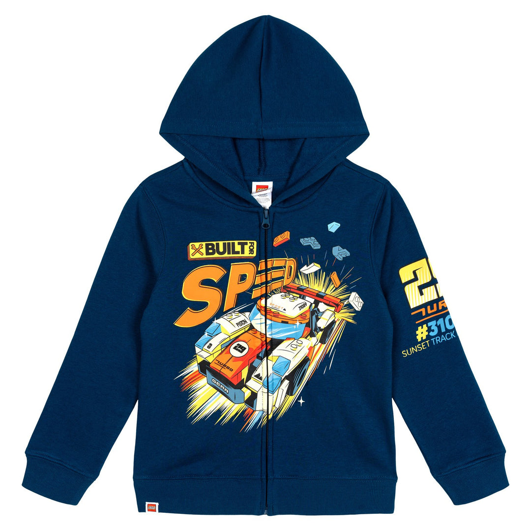 LEGO Boys' Racing Fleece Zip-Up Hoodie Navy Race Car