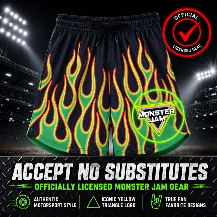Monster Jam Grave Digger Athletic 2-Piece T-Shirt and Mesh Shorts Set Flames
