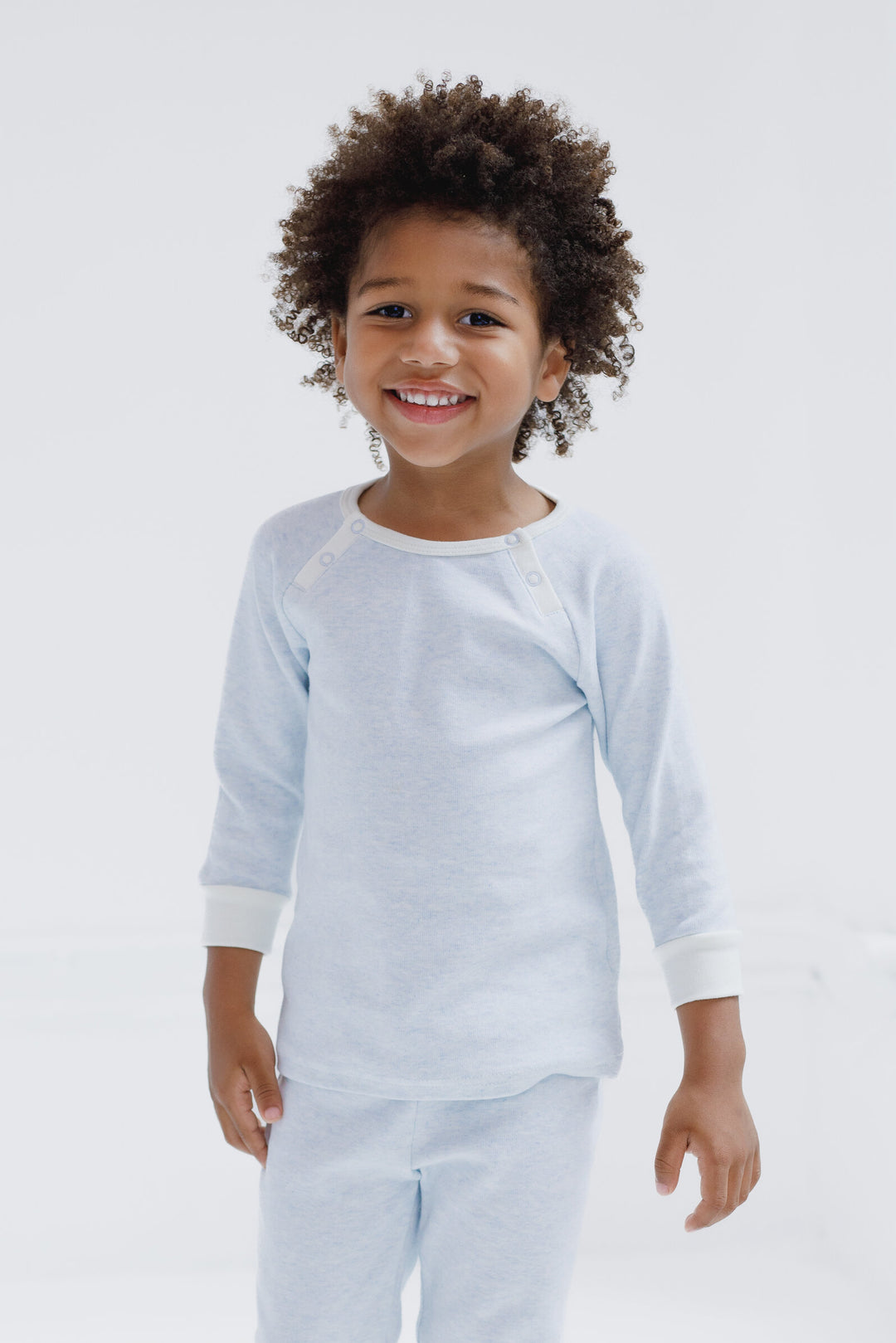 Cozeeme Loungewear 2-Piece Tee and Pants Set Heather Blue Ivory