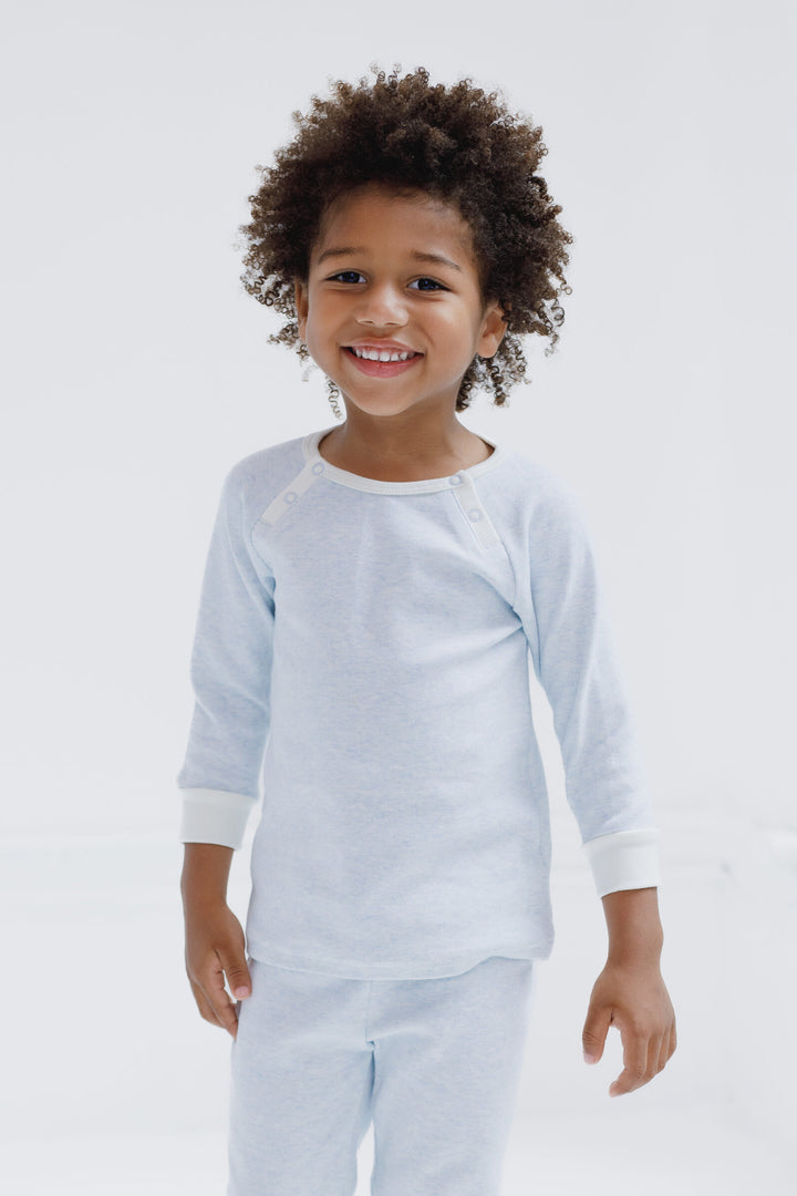 Cozeeme Loungewear 2-Piece Tee and Pants Set Heather Blue Ivory