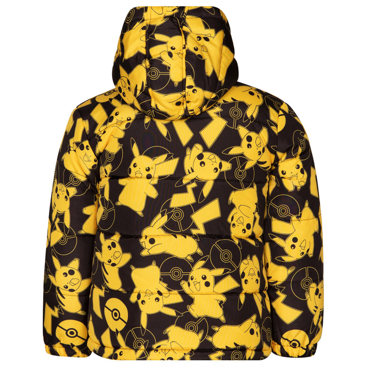 Pokemon Pikachu Boys' Hooded Puffer Jacket Black Print