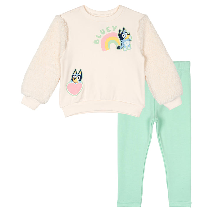 Bluey Girls' 2-Piece Fleece Sweatshirt and Leggings Set Cream Mint