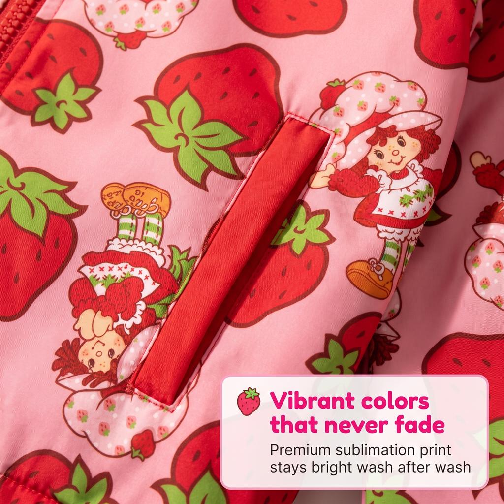 Strawberry Shortcake Girls' Zip-Up Hooded Windbreaker Jacket Pink