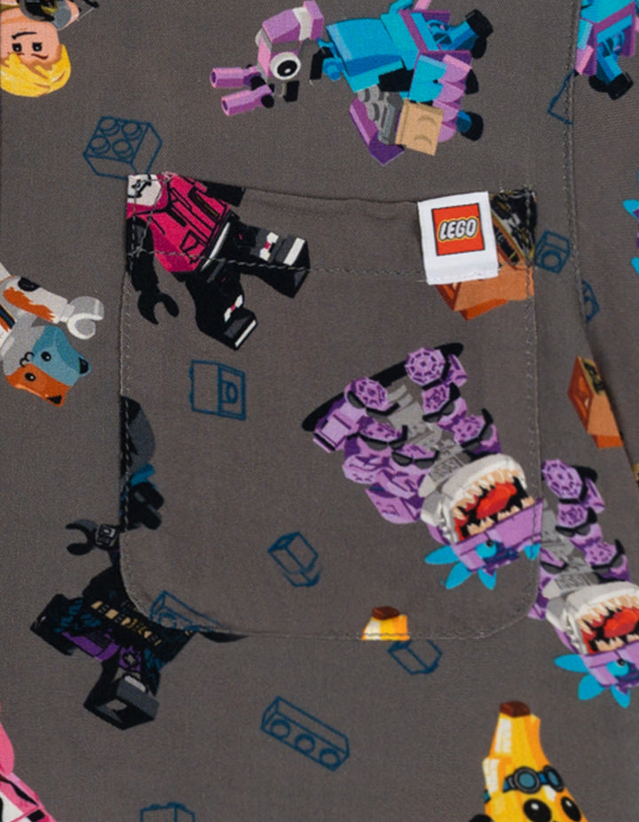 LEGO Fortnite Boys' Short Sleeve Button Down Shirt Cool Gray