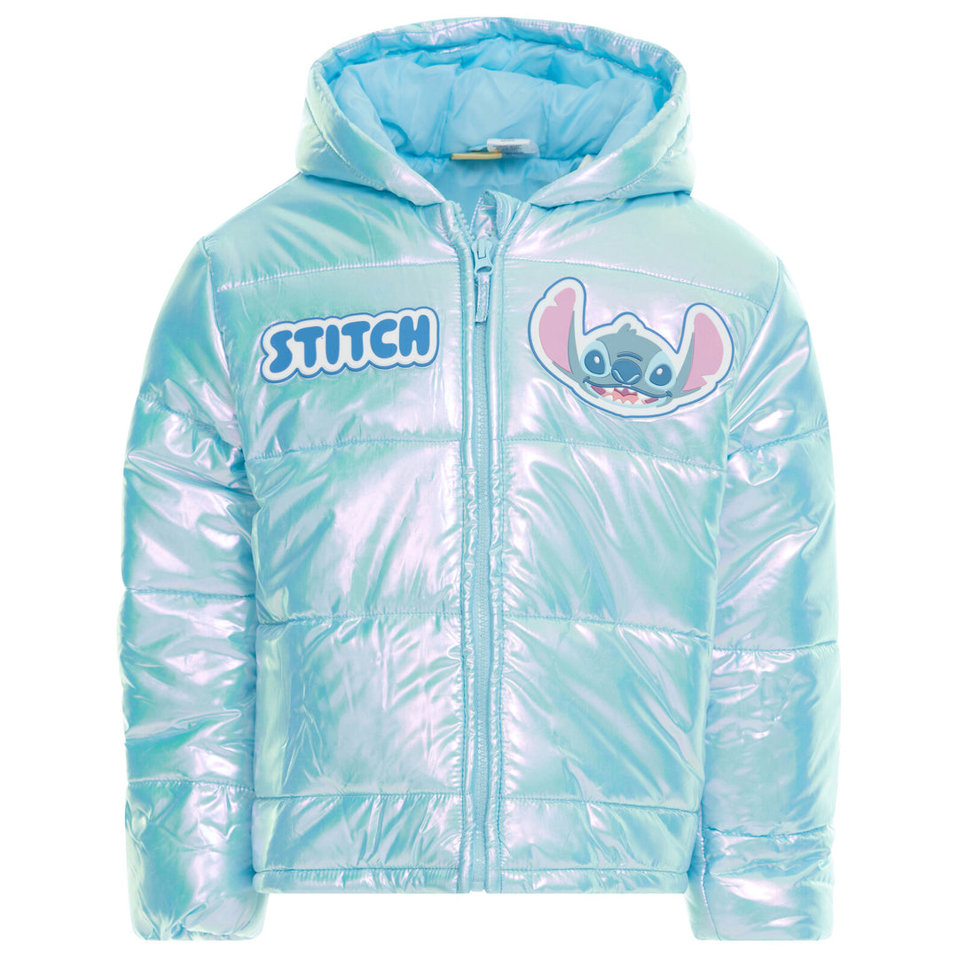 Lilo & Stitch Girls' Hooded Puffer Jacket Shimmer Blue