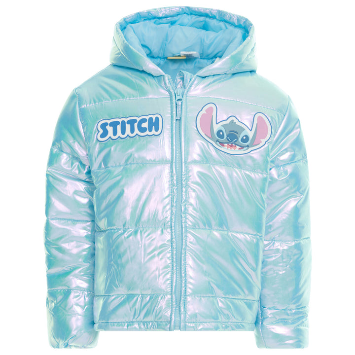 Lilo & Stitch Girls' Hooded Puffer Jacket Shimmer Blue