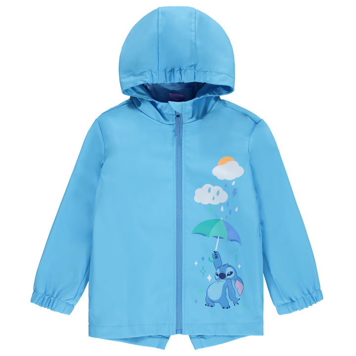 Lilo & Stitch Girls' Hooded Zip-Up Rain Jacket Cloud Blue