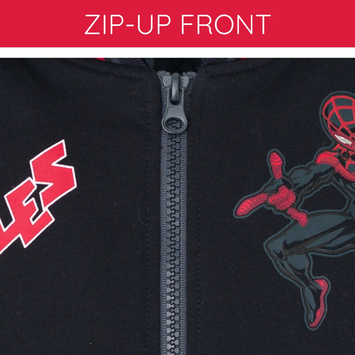 Marvel Spider-Verse Miles Morales Boys' Varsity Hooded Bomber Jacket Black