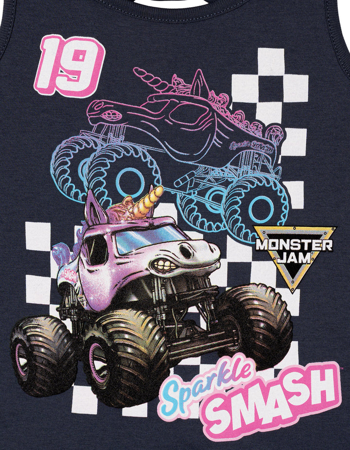 Monster Jam Sparkle Smash Girls' Athletic 2-Piece Tank Top and Shorts Set Grey