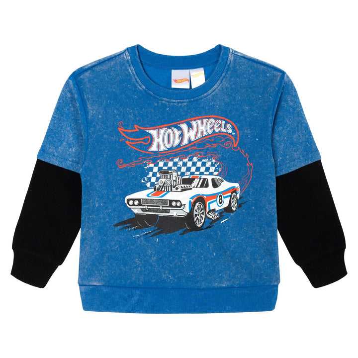 Hot Wheels Boys' Fleece 2-Piece Sweatshirt and Pants Set Blue Black