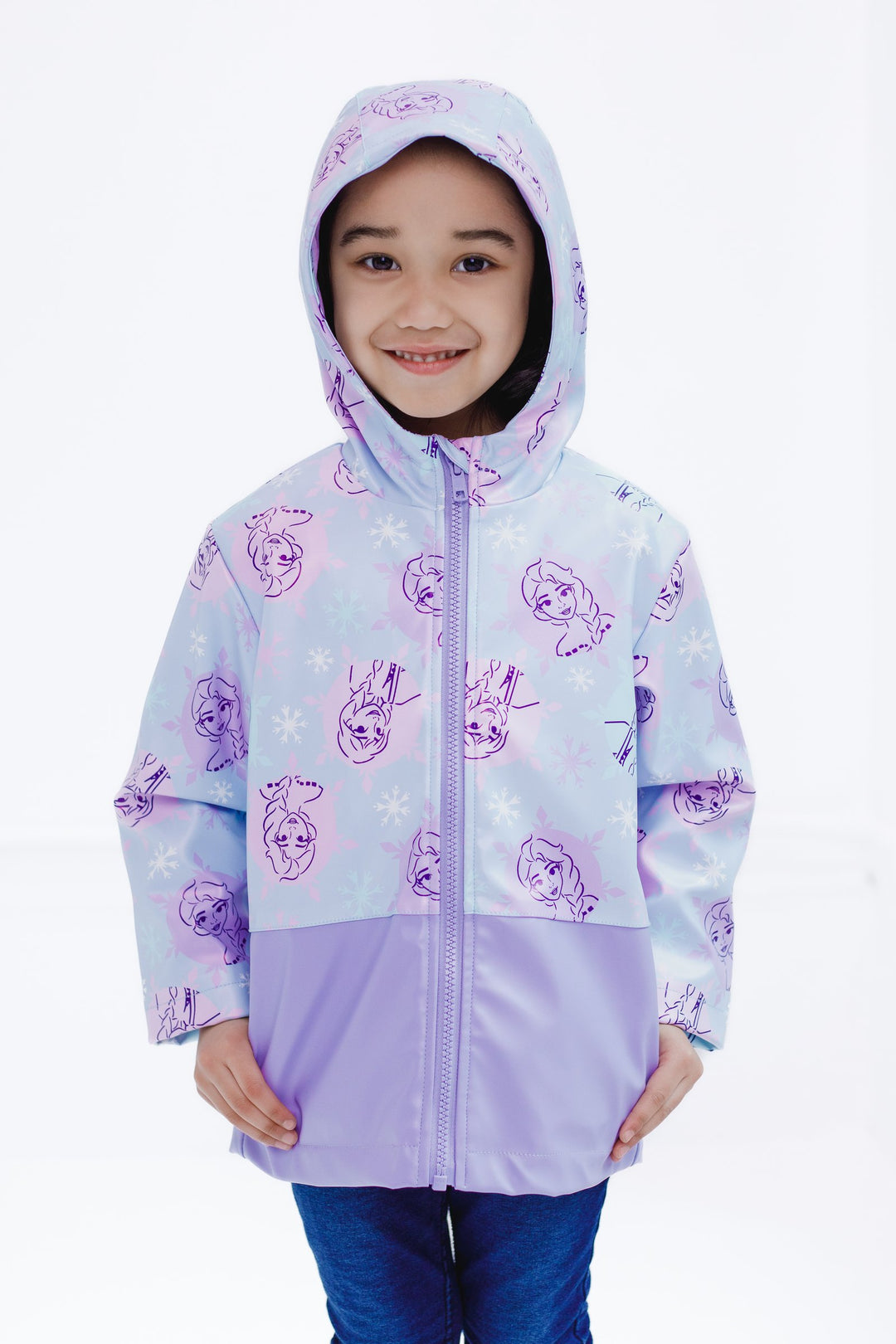 Frozen Girls' Hooded Rain Jacket Elsa Blue Purple