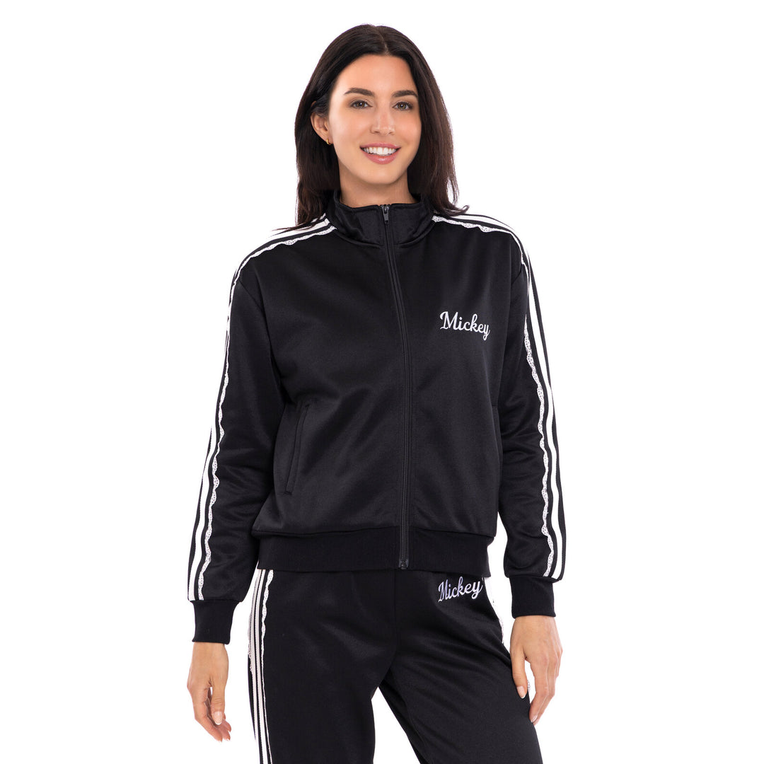Disney Mickey Mouse Women's Athletic Zip-Up Track Jacket Black
