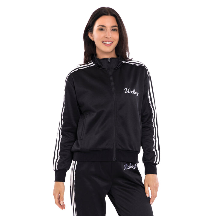 Disney Mickey Mouse Women's Athletic Zip-Up Track Jacket Black