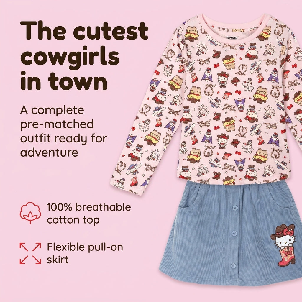 Hello Kitty Girls' Long Sleeve Tee and Corduroy Skirt Set Pink Blue