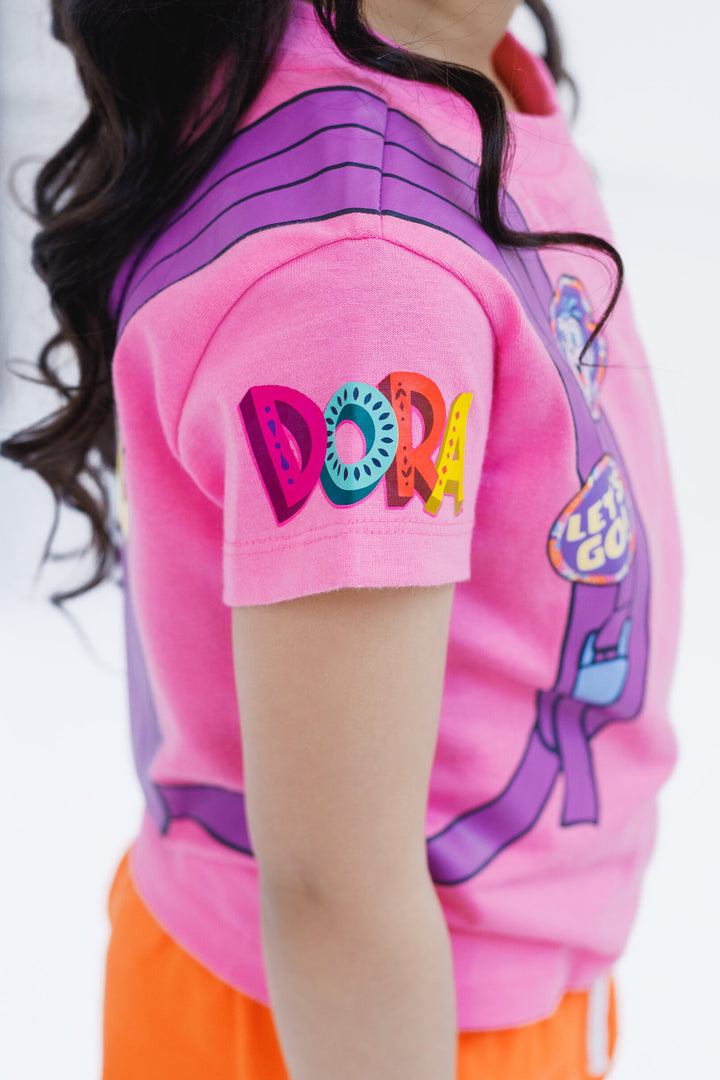 Dora the Explorer Girls' Cosplay 2-Piece Tee and Shorts Set Pink Orange