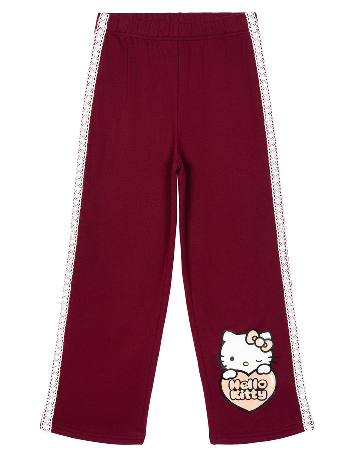Hello Kitty Girls' Fleece Sweatshirt and Pants Set Deep Burgundy