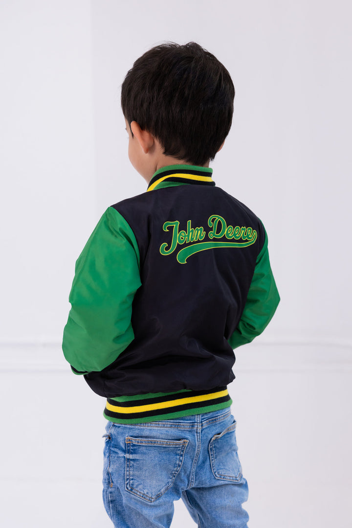 John Deere Boys' Varsity Bomber Jacket Green and Black