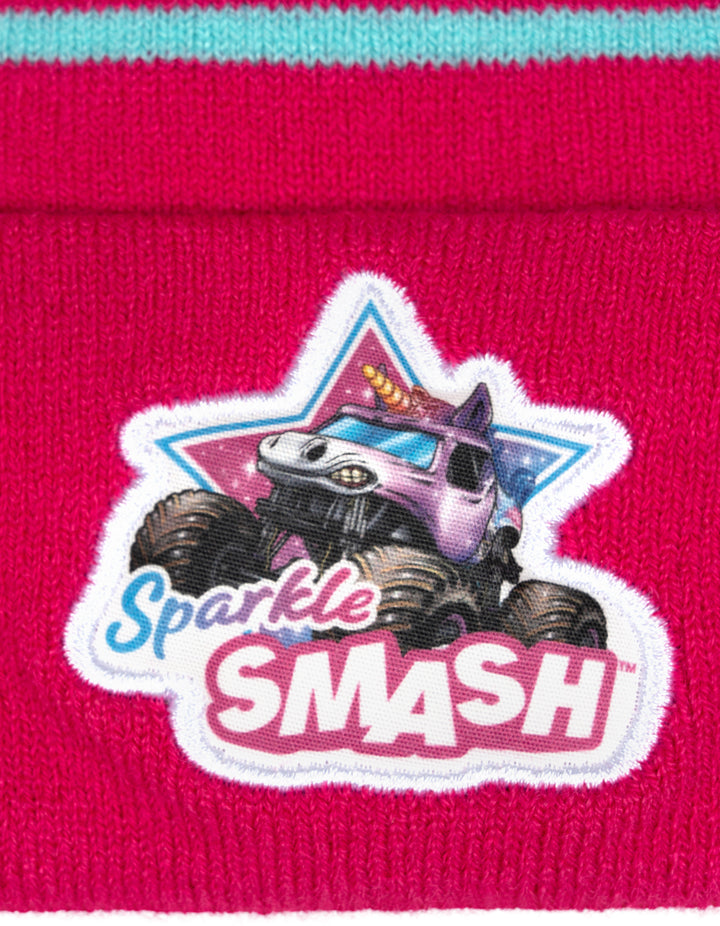 Monster Jam Sparkle Smash Women's Knit Beanie Hat Fuchsia