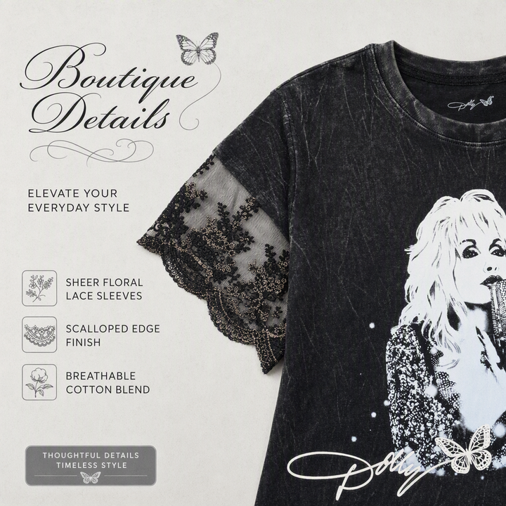 Dolly Parton Girls' Short Sleeve T-Shirt Mineral Black