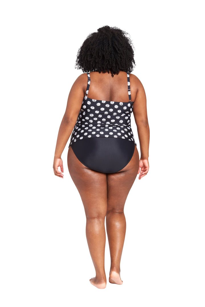LYSA Women's Swimwear Sleeveless Tankini Top Black Scribble Dot