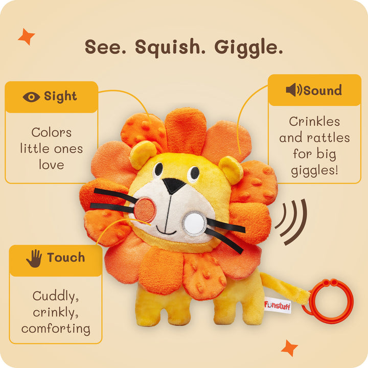 Funstuff Baby Boy or Girl Sensory Friendly Plush Toy Bright Yellow Orange