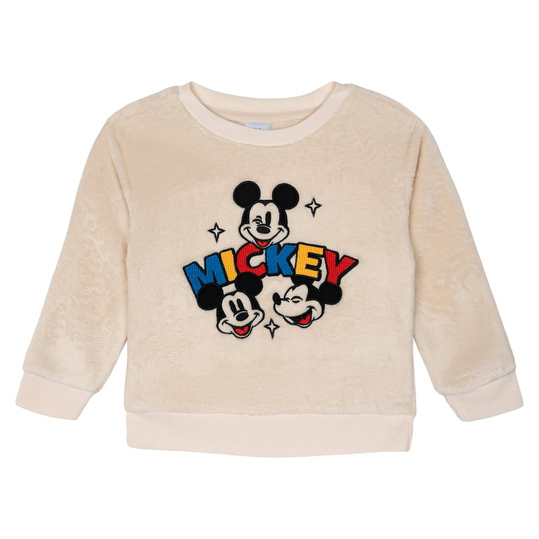 Disney Mickey Mouse Boys' 2-Piece Fleece Sweatshirt and Pants Set Cream Navy