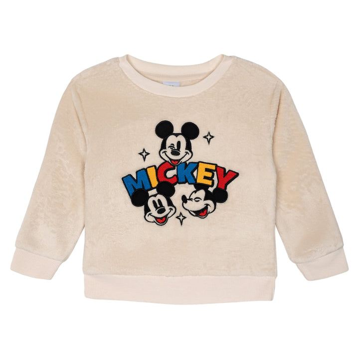 Disney Mickey Mouse Boys' 2-Piece Fleece Sweatshirt and Pants Set Cream Navy