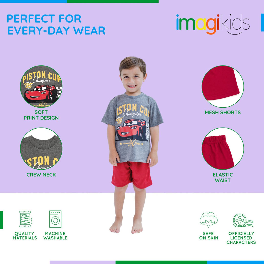 Cars Lightning McQueen Racing 2-Piece T-Shirt and Shorts Set Gray Red
