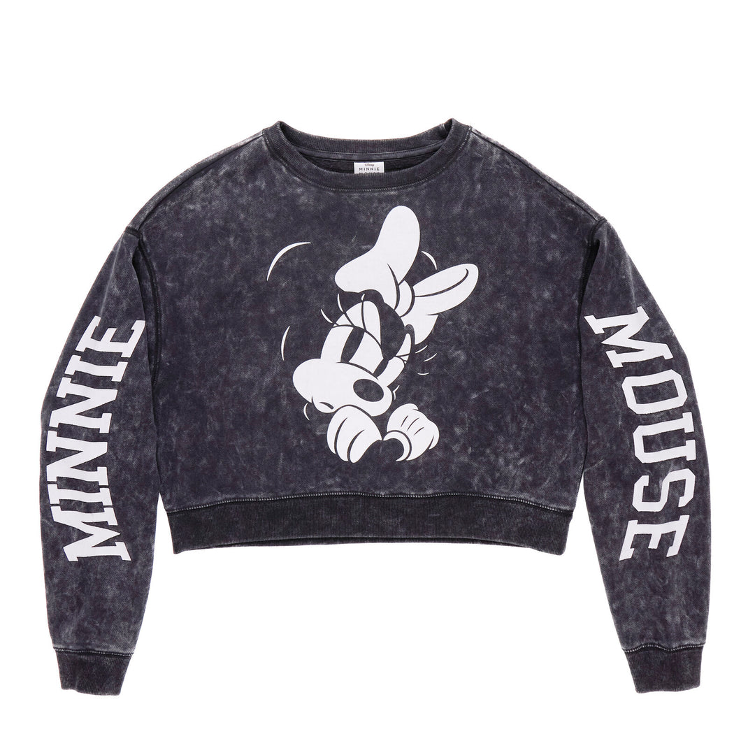 Minnie Mouse Women's Mineral Wash French Terry Pullover Sweatshirt Washed Black