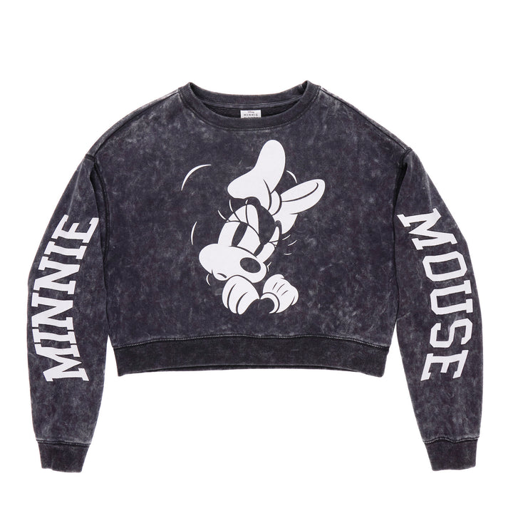 Minnie Mouse Women's Mineral Wash French Terry Pullover Sweatshirt Washed Black