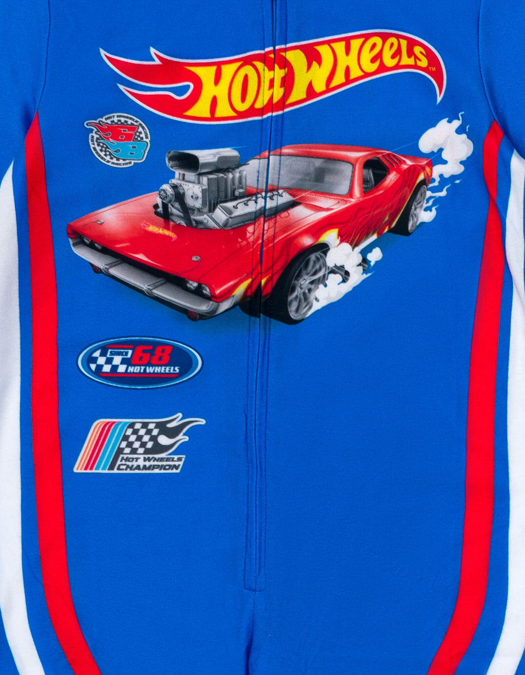 Hot Wheels Boys' Racing Fleece Hooded One Piece Pajama Royal Blue Red