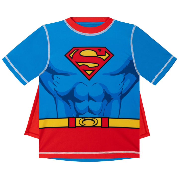 DC Comics Justice League Superman Cosplay Rash Guard and Swim Trunks Set Red