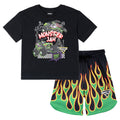 Monster Jam Grave Digger Boys' Athletic 2-Piece T-Shirt and Shorts Set Flames
