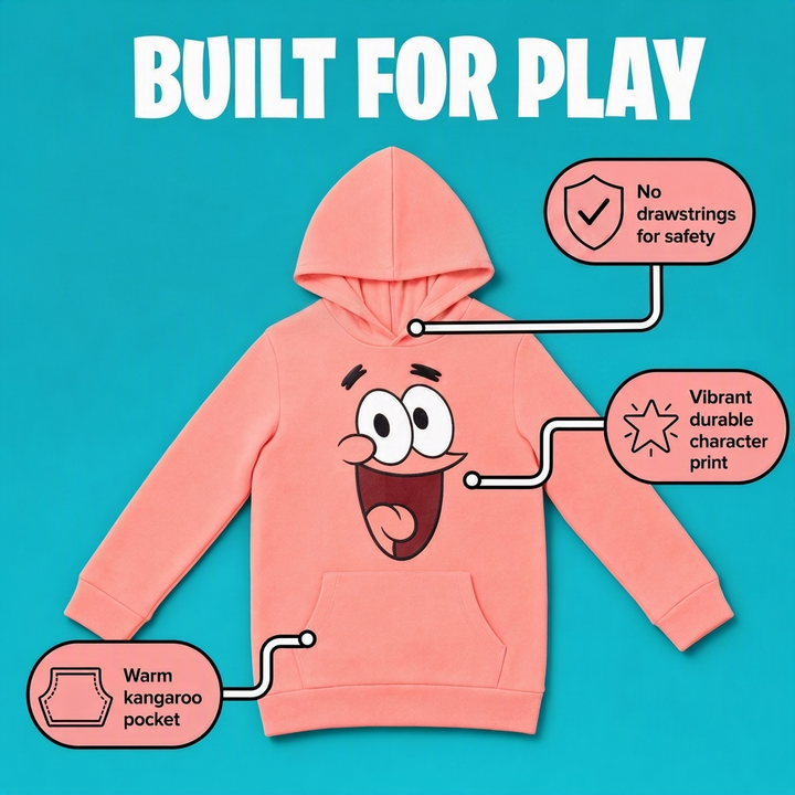 Nickelodeon SpongeBob SquarePants Patrick Boys' Fleece Pullover Hoodie Pink