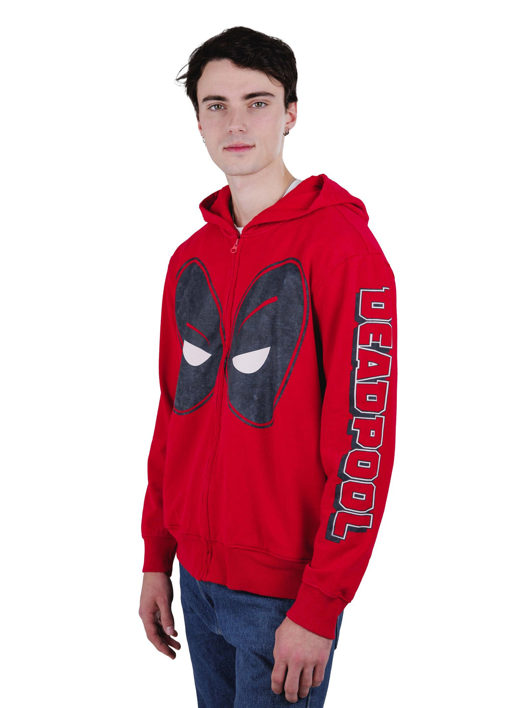 Deadpool Men's Marvel Deadpool and Wolverine Fleece Zip Up Hoodie Mineral Red