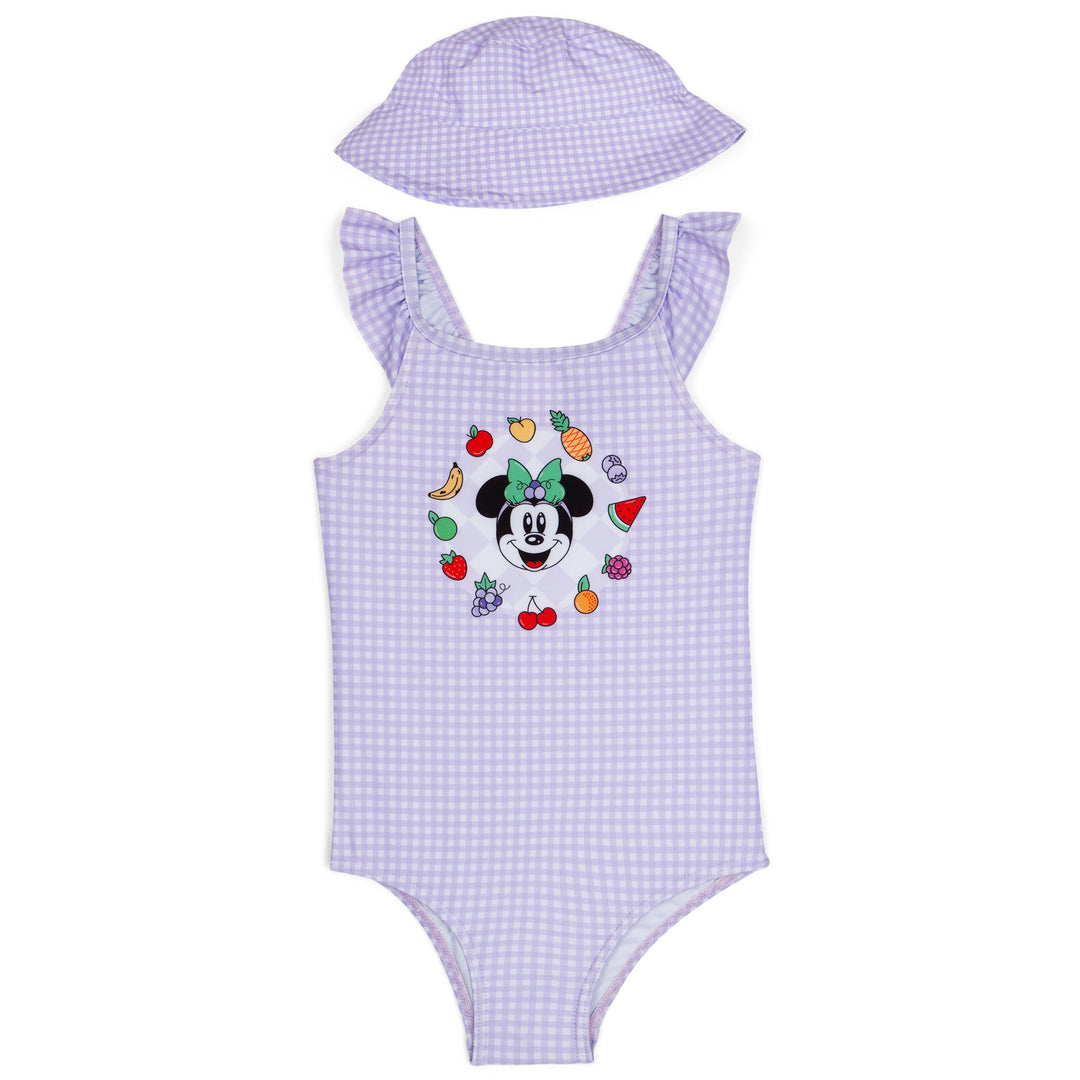 Minnie Mouse Girls' One Piece Swimsuit and Bucket Hat Set Lavender