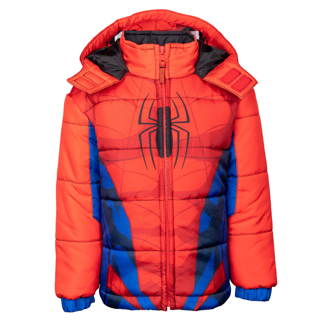 Marvel Spider-Man Boys' Hooded Zip-Up Puffer Jacket Red Blue