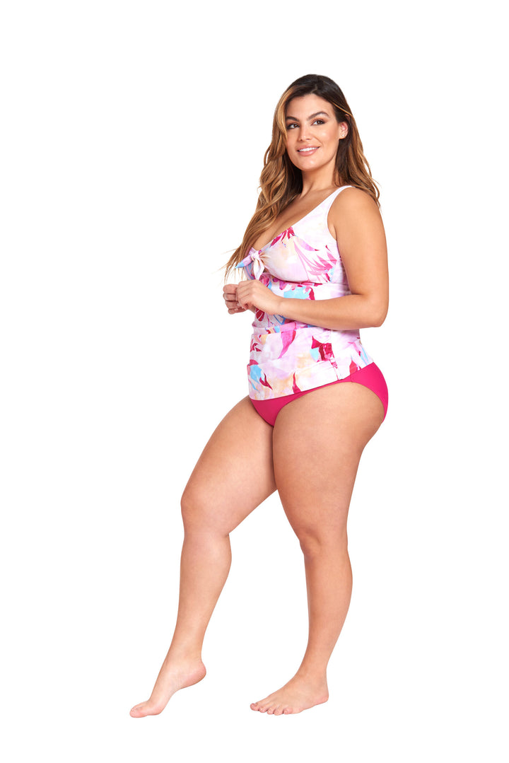 LYSA Women's Swimwear Sleeveless Tankini Top Pink Tropical Floral