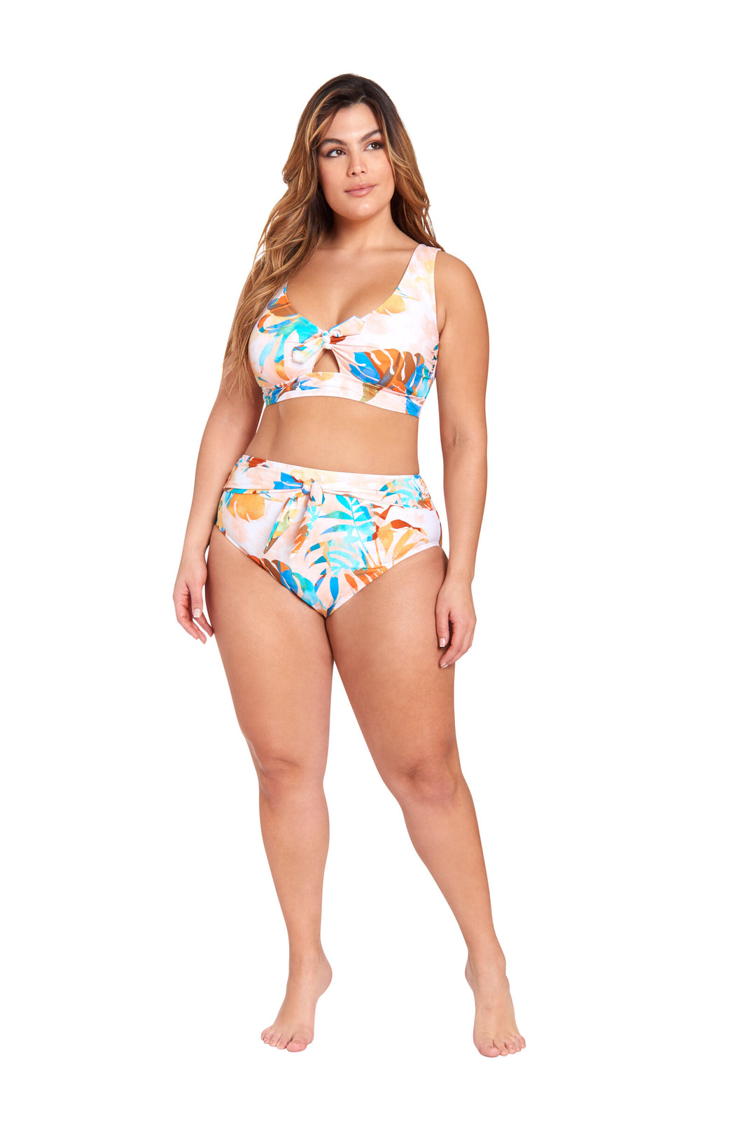 LYSA Women's Cropped Swimwear Bikini Top Peach Tropical