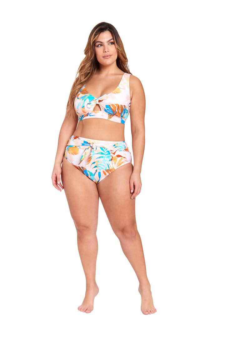 LYSA Women's Cropped Swimwear Bikini Top Peach Tropical