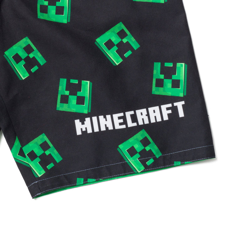 Minecraft Creeper Boys' Quick Dry Swim Trunks Black Green