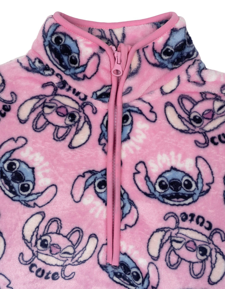 Lilo & Stitch Girls' Fleece Half-Zip Pullover Sweatshirt Pink Angel