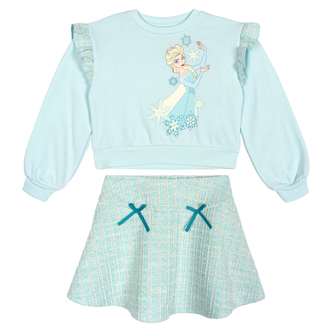 Frozen Queen Elsa Girls' Fleece Sweatshirt and Plaid Pleated Skirt Set Blue