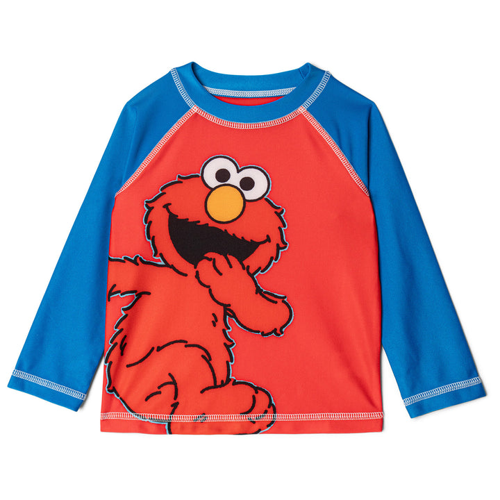 Sesame Street 2-Piece Swimwear Rash Guard and Swim Trunks Set Elmo Red Blue