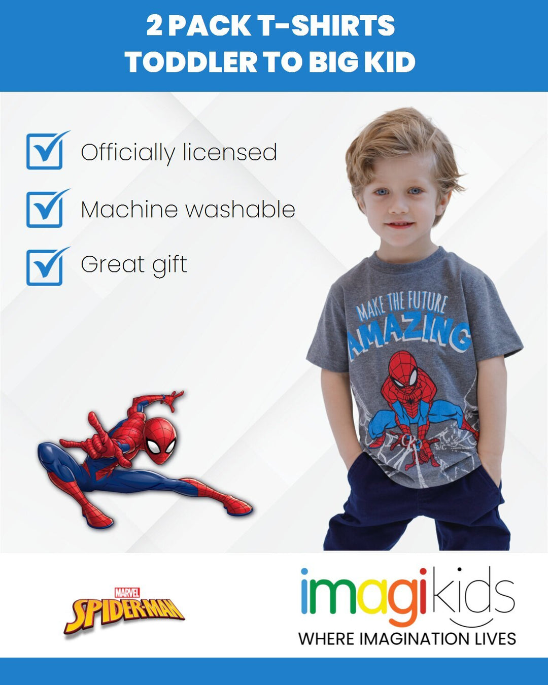 Marvel Spider-Man Boys' 2-Pack T-Shirts Grey Red