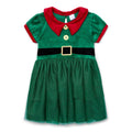imagikids Girls' Holiday Short Sleeve Tulle Dress Green and Red